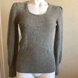 100% Cashmere Sweater Gray U Knit S/M Puffy Sleeve